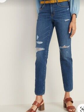 OLD NAVY POWER STRAIGHT 90s Y2K Distressed Mid-Rise Medium Blue Jeans 80s Grunge